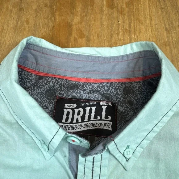 Drill Clothing Company Teal Short Sleeve Collar Button Up Shirt Sz XL Western - Picture 4 of 13